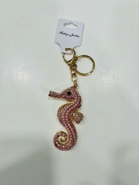 Pink Rhinestone Seahorse Purse Charm Keychain